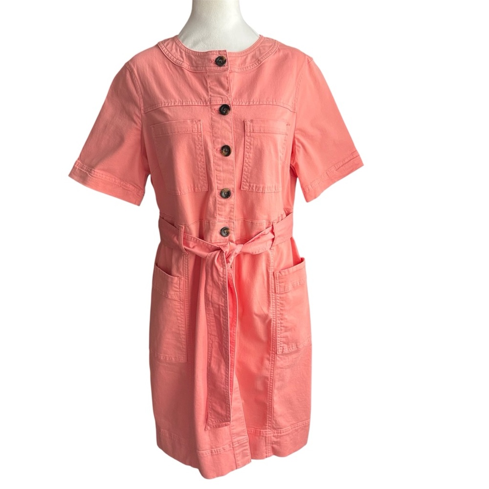 Boden Women’s 10R Coral Cotton Belted Utility Shirt Dress Knee Length Pockets